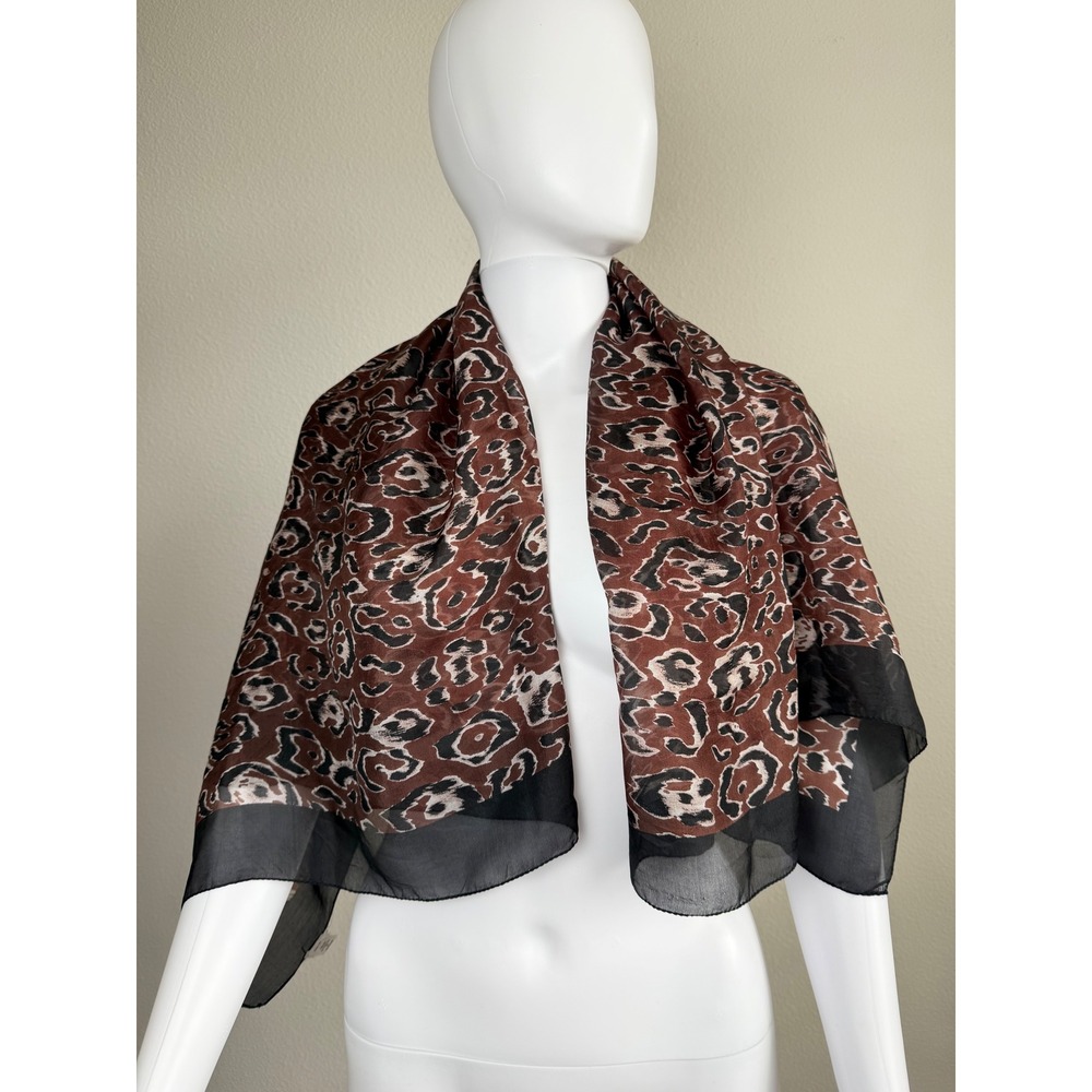 Chan Luu Women 100% Silk Scarf Square Leopard Animal Print Brown Black 40" Wrap